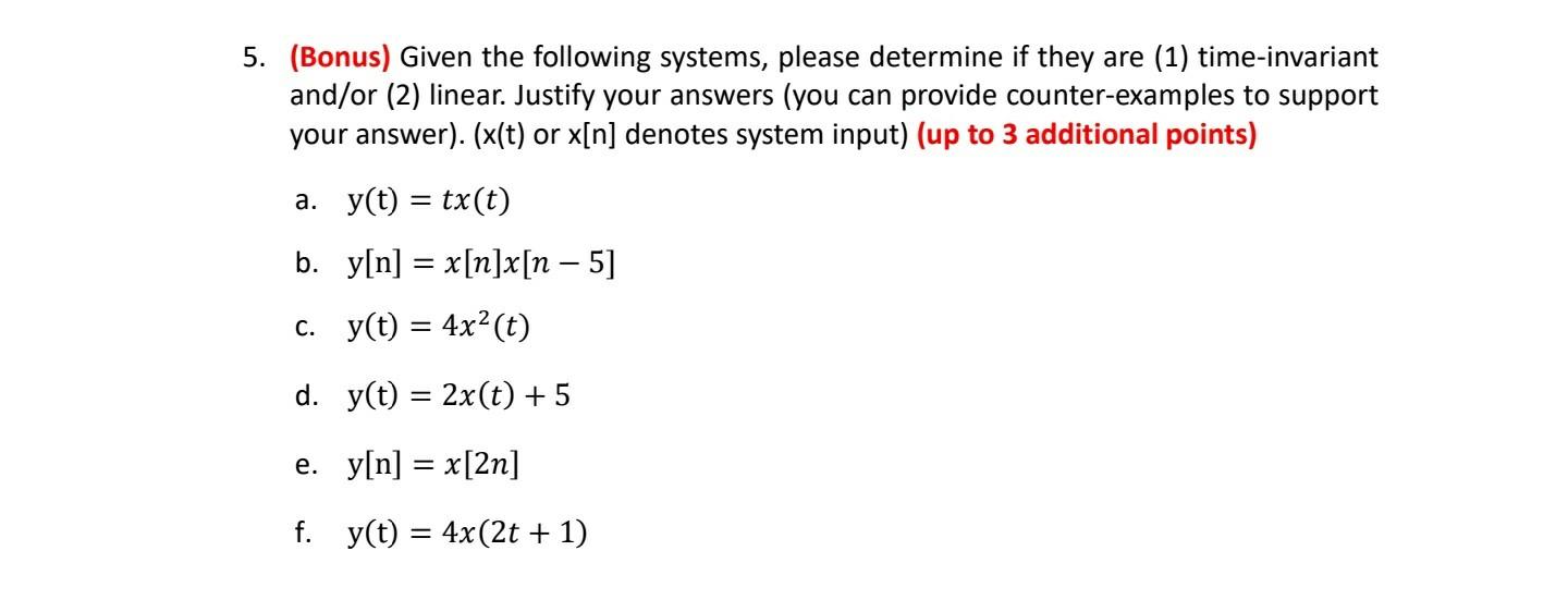 Solved 5. (Bonus) Given the following systems, please | Chegg.com