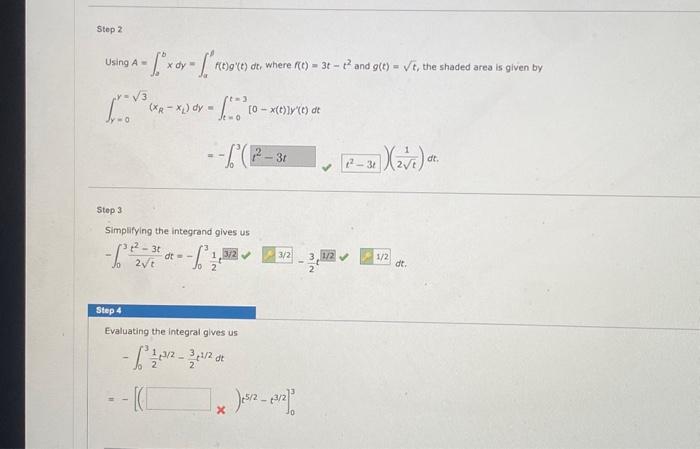 Solved Using A ∫abxdy ∫aff T G′ T Dt Where F T 3t−t2 And