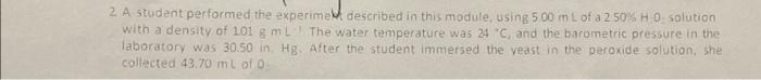 Solved 2 A student performed the experime described in this | Chegg.com