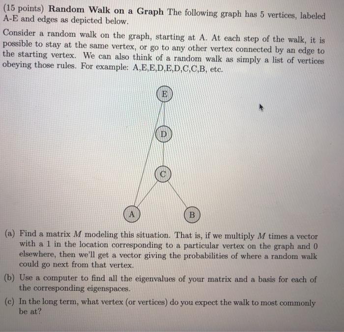 Solved (15 points) Random Walk on a Graph The following | Chegg.com