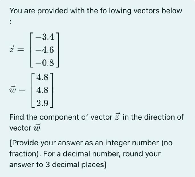 Solved You are provided with the following vectors below | Chegg.com