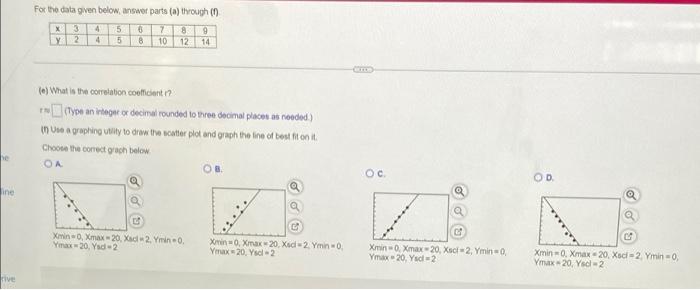 Solved For the data given below, answer parts (a) through | Chegg.com