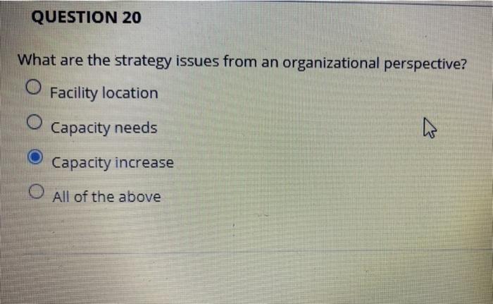 Solved QUESTION 20 What Are The Strategy Issues From An | Chegg.com