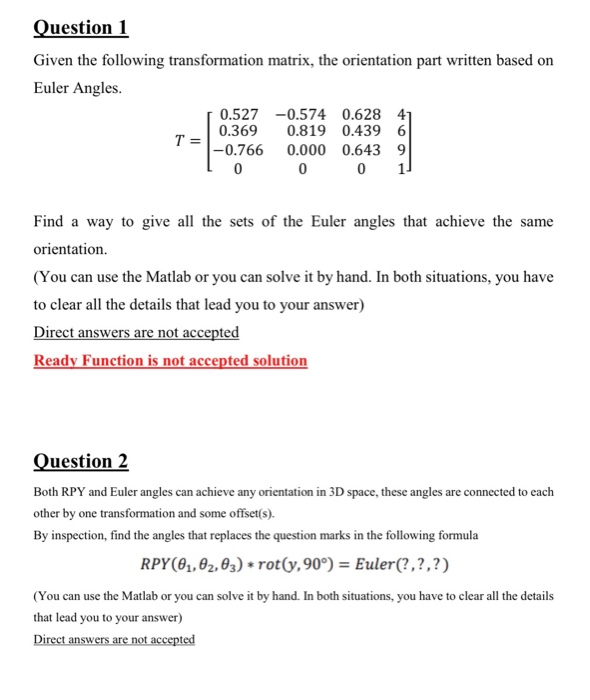 Question 1 Given the following transformation matrix, | Chegg.com