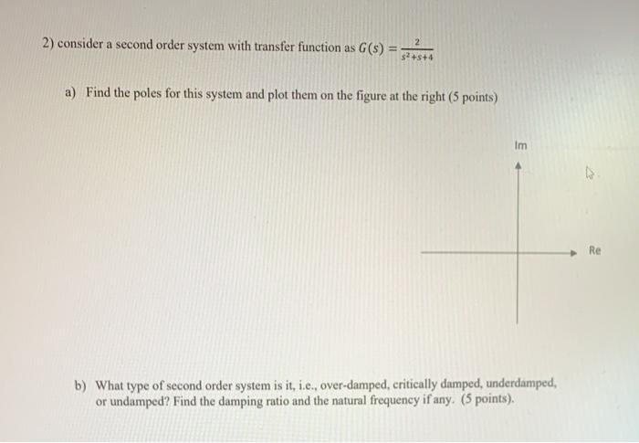 Solved 2) consider a second order system with transfer | Chegg.com