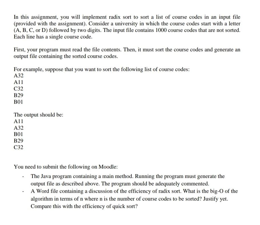 In this assignment, you will implement radix sort to | Chegg.com