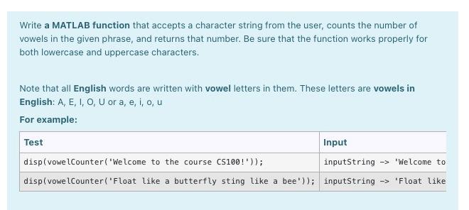 Solved Write a MATLAB function that accepts a character | Chegg.com