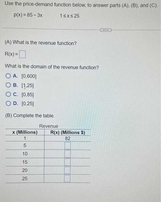 Solved Use the price-demand function below, to answer parts | Chegg.com