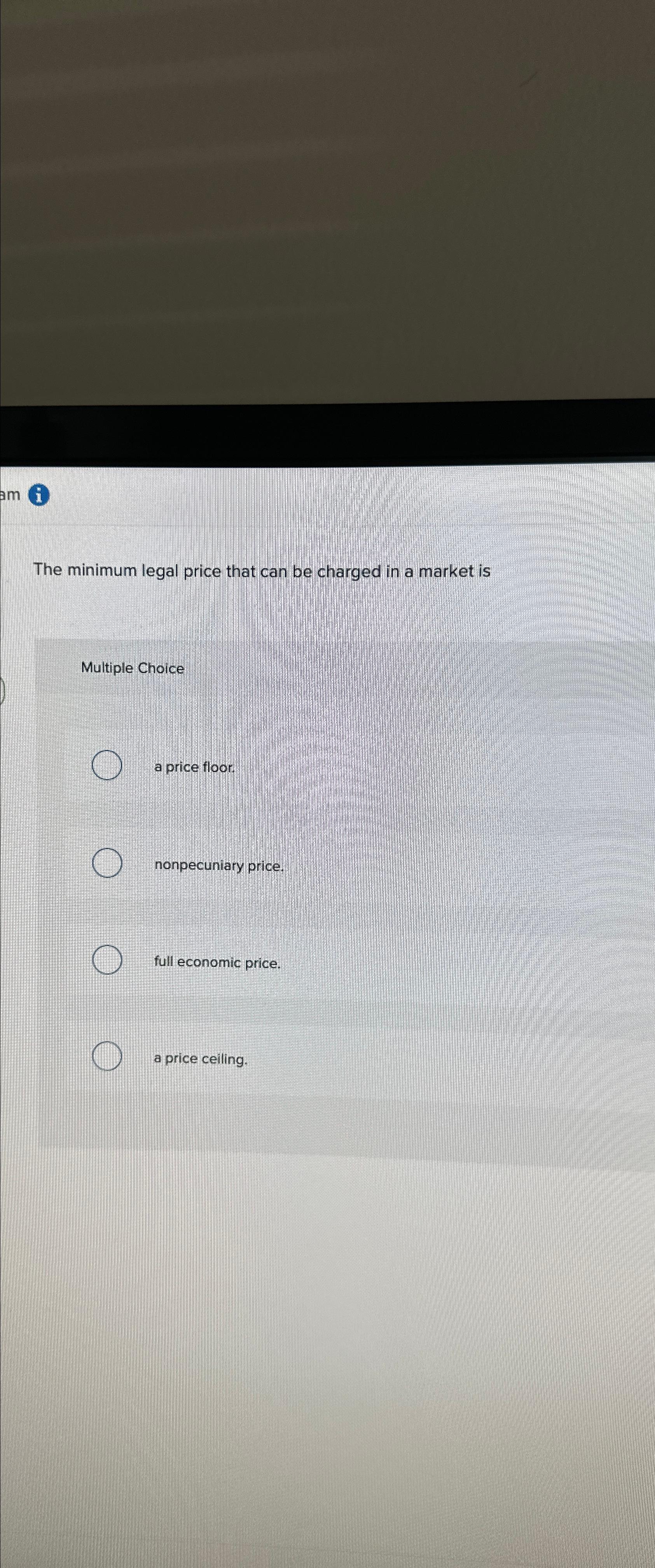 Solved The minimum legal price that can be charged in a | Chegg.com
