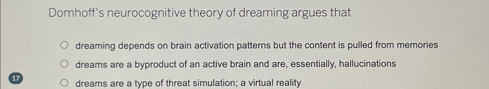 Solved Domhoff's neurocognitive theory of dreaming argues | Chegg.com