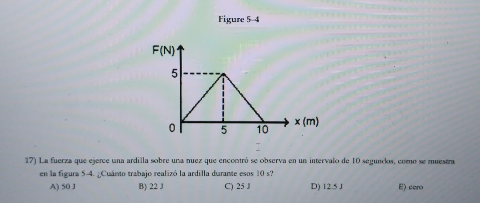 Figure 5-4 17) La fuerza que ejerce una ardilla sobre una nuez que encontró se observa en un intervalo de 10 segundos, como s