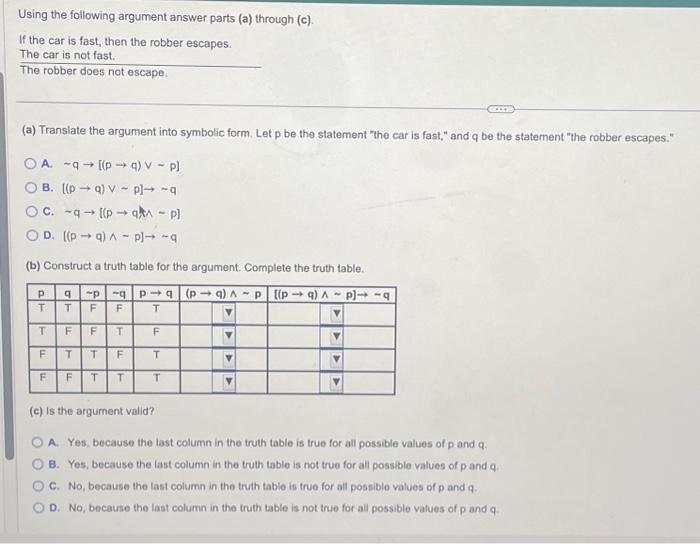 Solved Using the following argument answer parts (a) through | Chegg.com