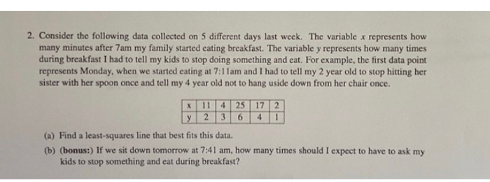 Solved 2. Consider The Following Data Collected On 5 | Chegg.com