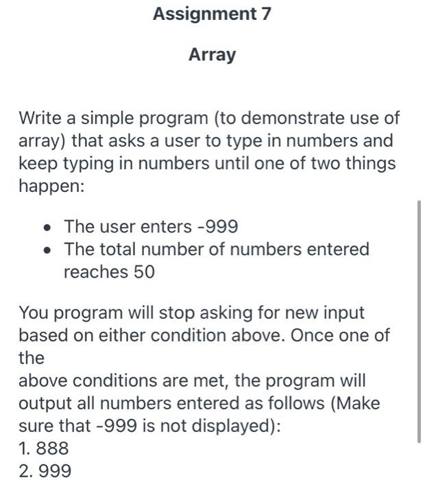 Solved Assignment 7 Array Write a simple program (to | Chegg.com