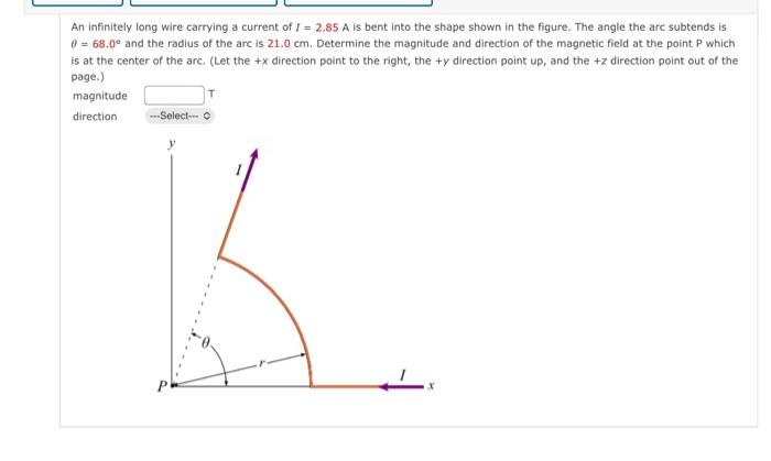 Solved An infinitely long wire carrying a current of I = | Chegg.com