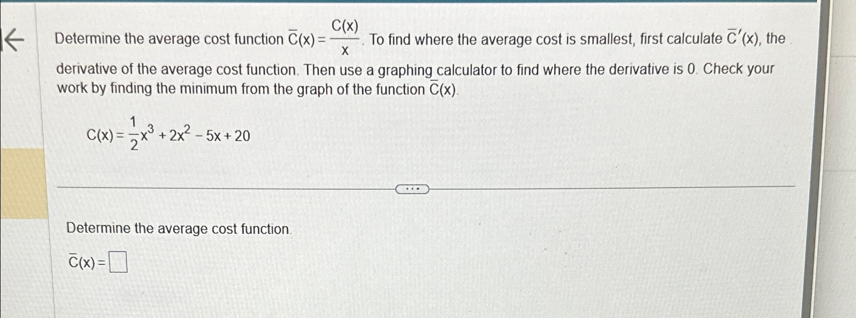Solved Determine the average cost function | Chegg.com
