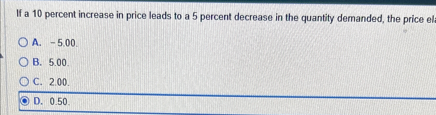 Solved If a 10 ﻿percent increase in price leads to a 5 | Chegg.com