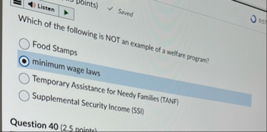 Solved Which of the following is NOT an example of a welfare | Chegg.com