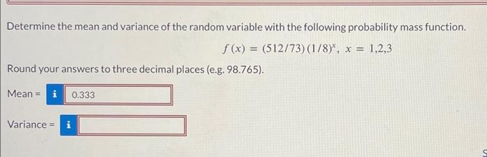 Solved Determine the mean and variance of the random | Chegg.com
