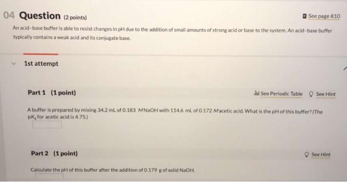 Solved 04 Question (2 points) See page 810 An acid-base | Chegg.com