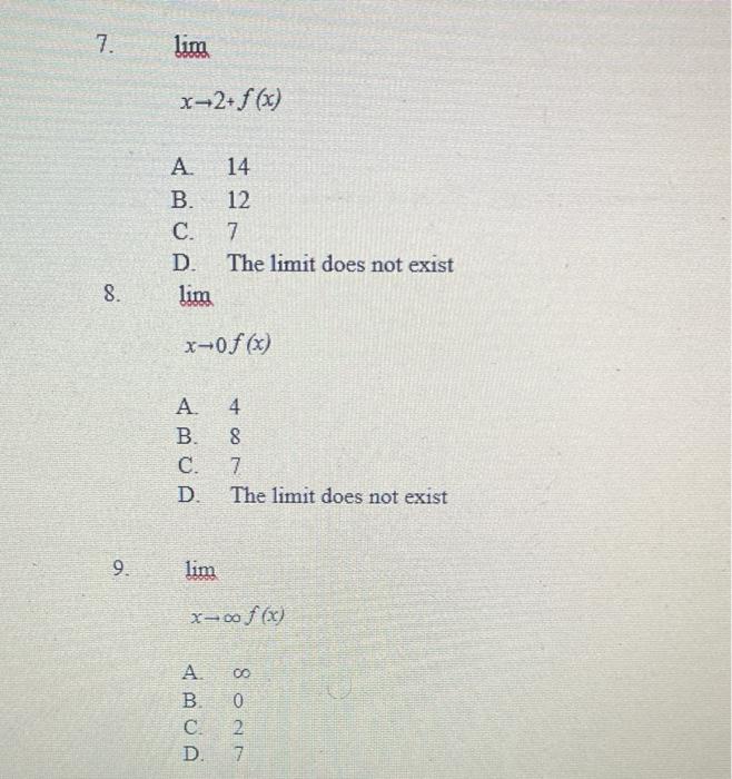 Solved 7 Lim X 2 F X ܙ А B C D Lim 14 12 7 The Limit