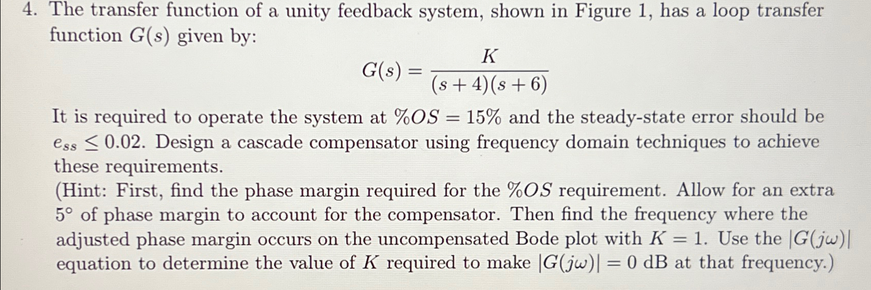 Solved The transfer function of a unity feedback system, | Chegg.com