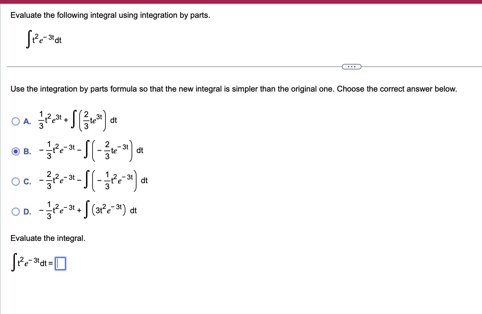 Solved Evaluate the following integral using integration by | Chegg.com