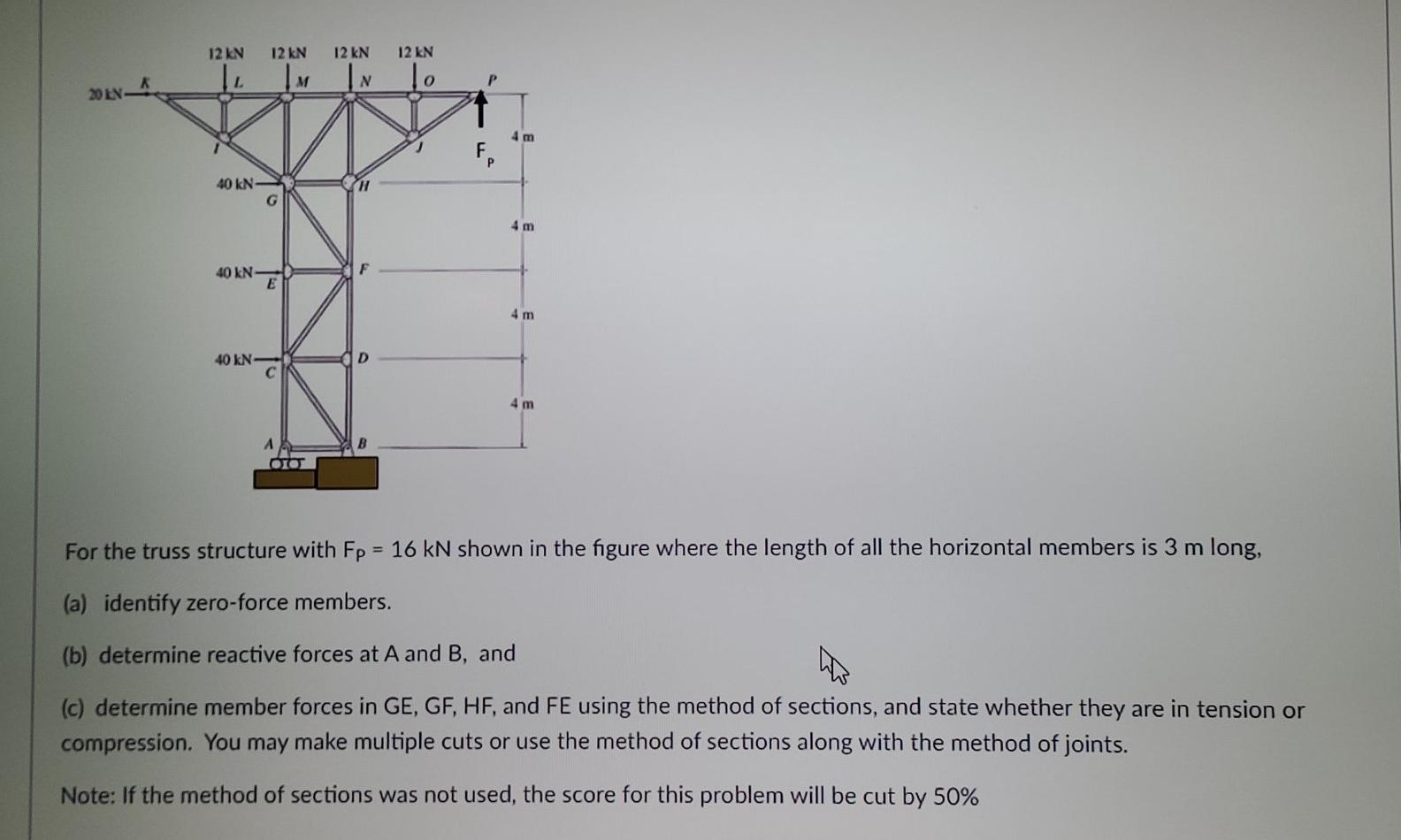 Solved 12 KN 12 KN 12 kN 12 KN M N Р 20EN 4 m F P 40 KN G 4 | Chegg.com