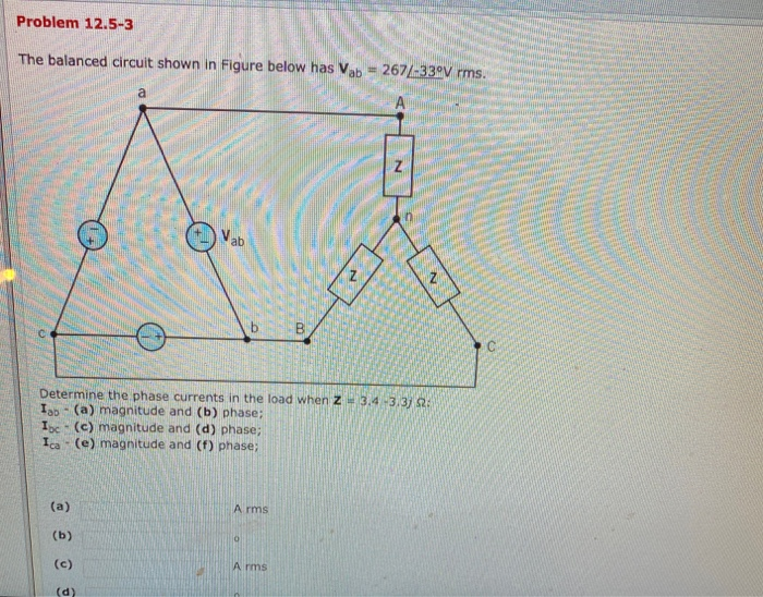 Solved Problem 12.5-3 The balanced circuit shown in Figure | Chegg.com