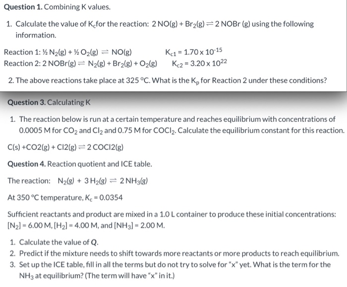 Solved Question 1 Combining Kvalues 1 Calculate The Va Chegg Com