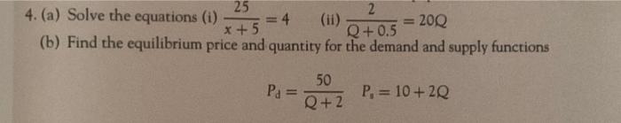 Solved Find the equilibrium price and quantity for the | Chegg.com