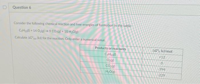 Solved Consider the following chemical reaction and free | Chegg.com
