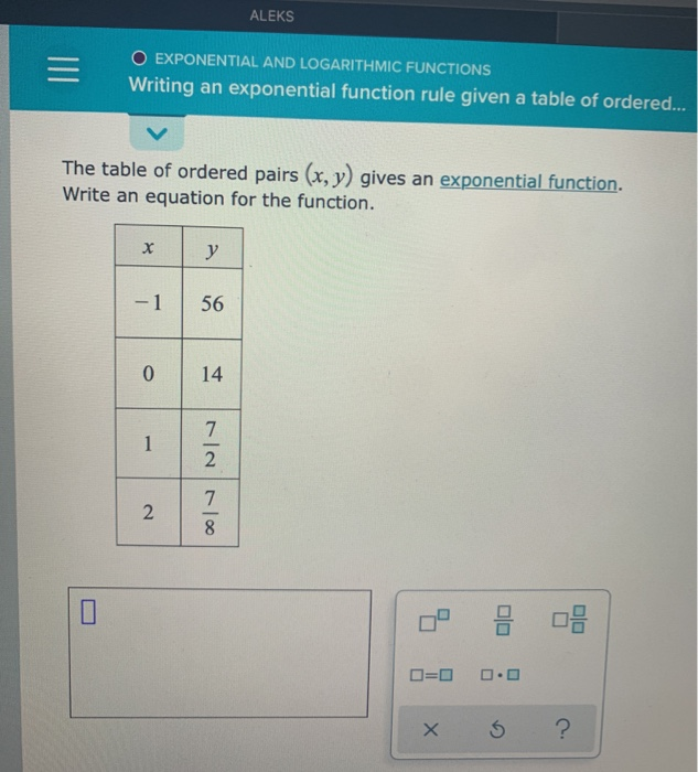 Solved ALEKS O EXPONENTIAL AND LOGARITHMIC FUNCTIONS Writing | Chegg.com