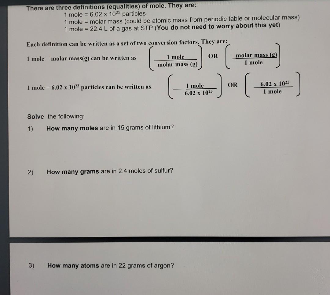 Mole conversion outlet definition