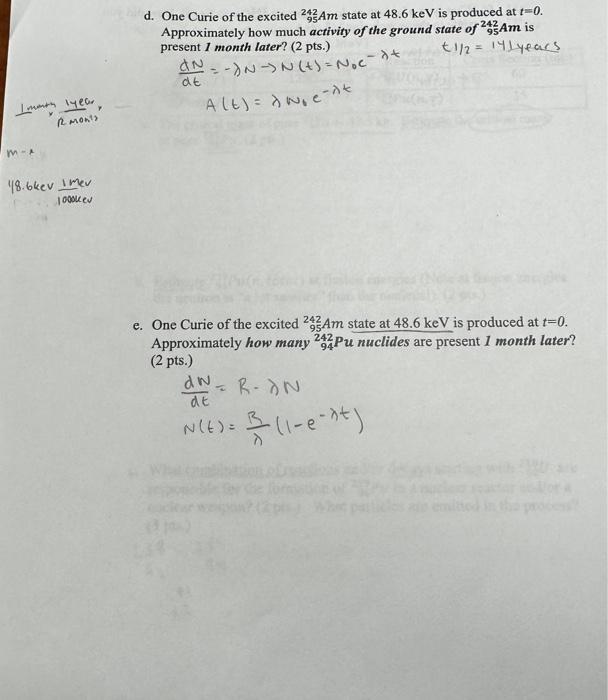 Solved 1. A nuclear decay chain starting at 95242Am is shown | Chegg.com