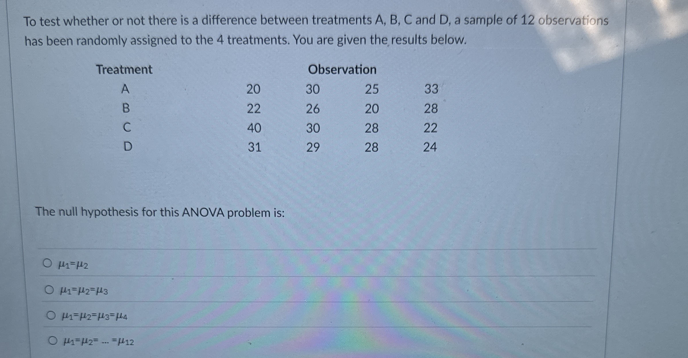 Solved To test whether or not there is a difference between | Chegg.com