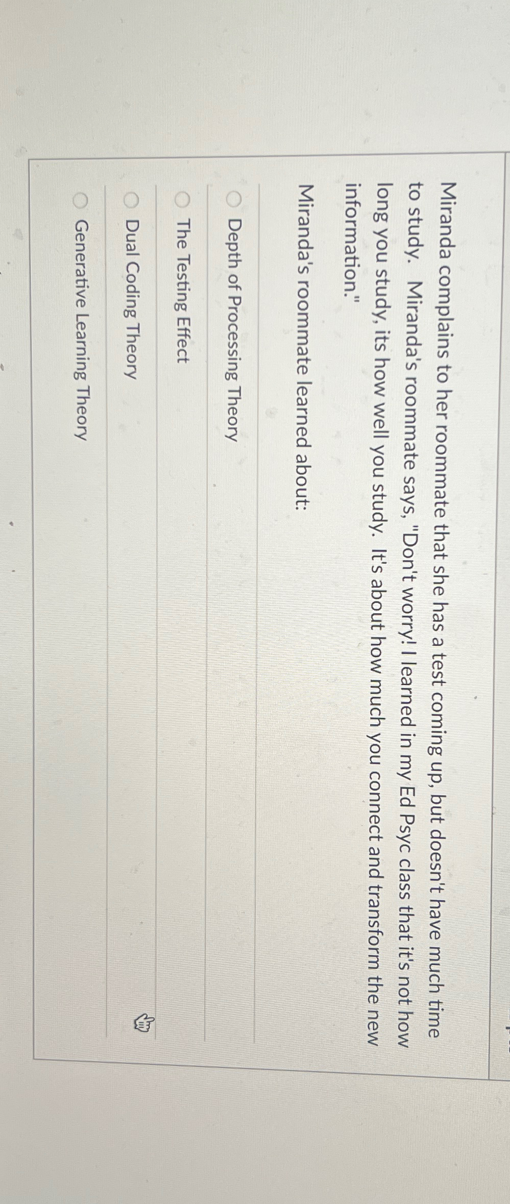 Solved Miranda complains to her roommate that she has a test
