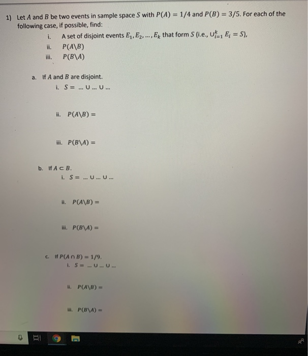 Solved Let A and B be two events in sample space S with P(A) | Chegg.com