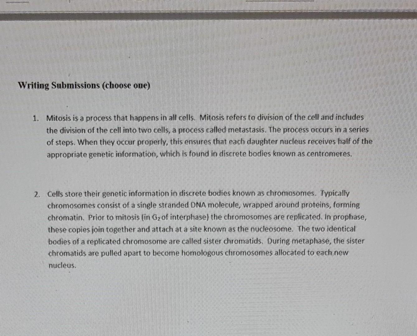 1. Mitosis is a process that happens in all cells. | Chegg.com