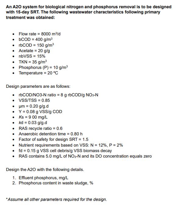 An A2o System For Biological Nitrogen And Phosphorus 