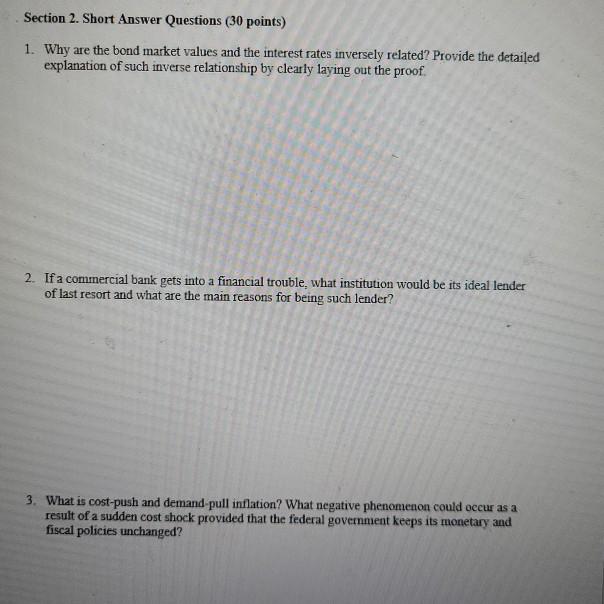 Solved Section 2. Short Answer Questions (30 points) 1. Why | Chegg.com