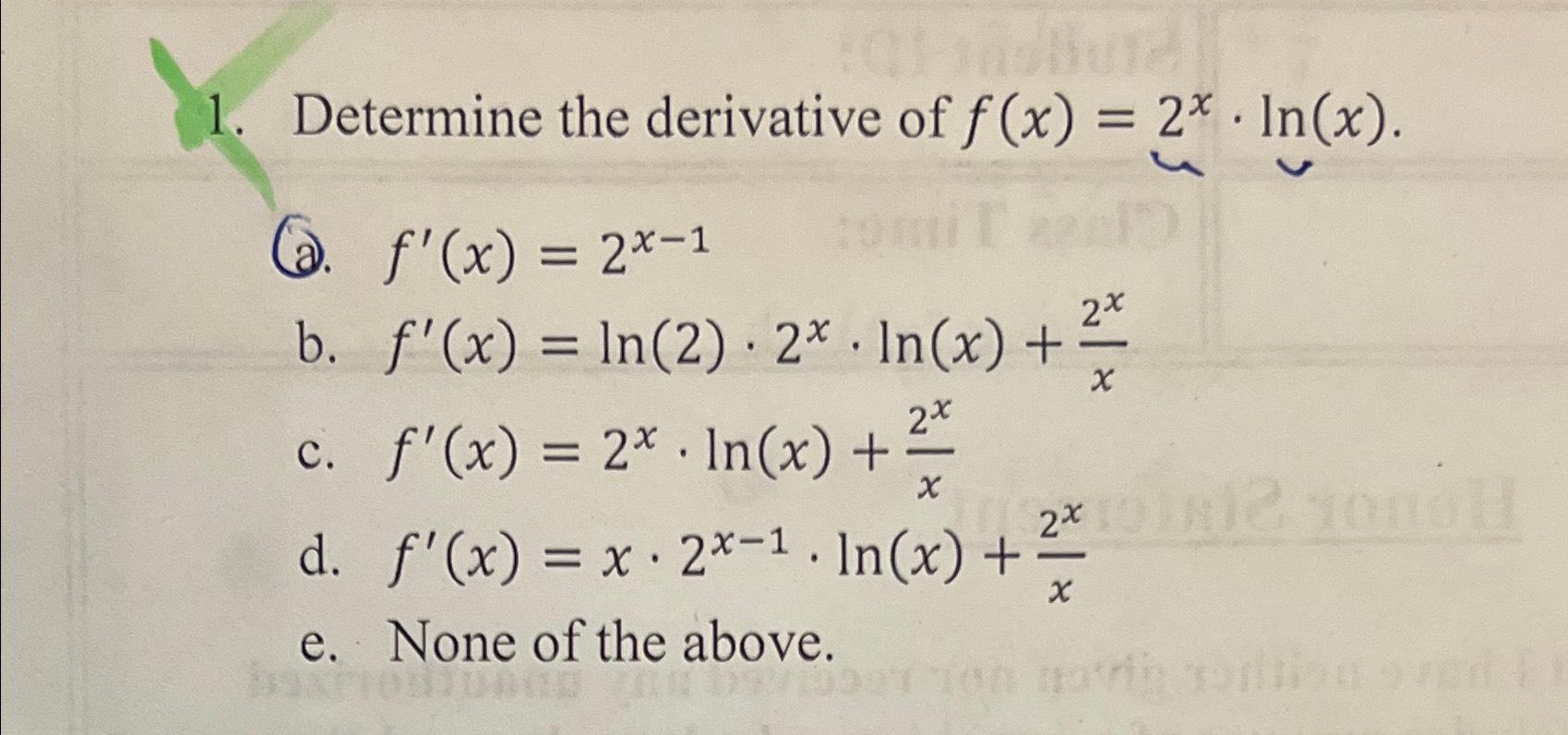 find the derivative of f x ln x 2 1