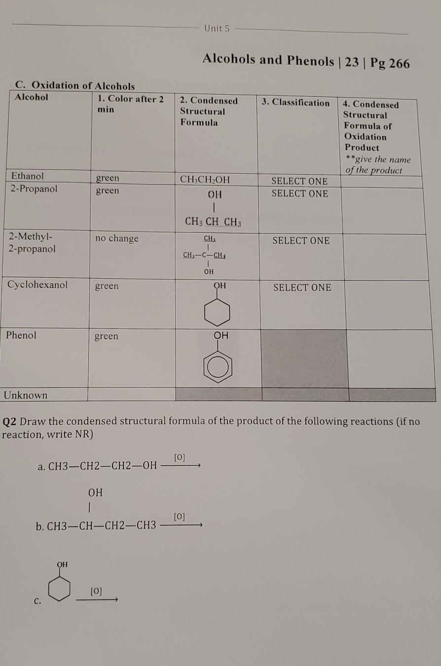Solved Unit 5 Alcohols and Phenols 23 Pg 266 C.