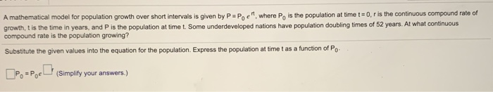Solved A mathematical model for population growth over short | Chegg.com