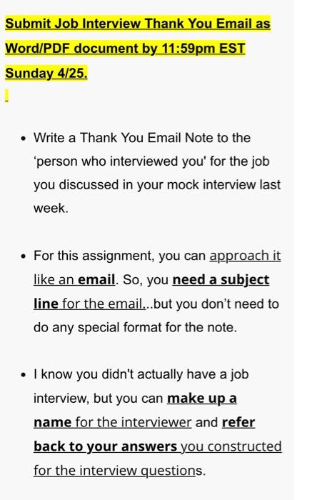 Solved Submit Job Interview Thank You Email As Word/Pdf | Chegg.com