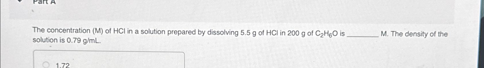 Solved The concentration (M) of HCl in a solution prepared | Chegg.com