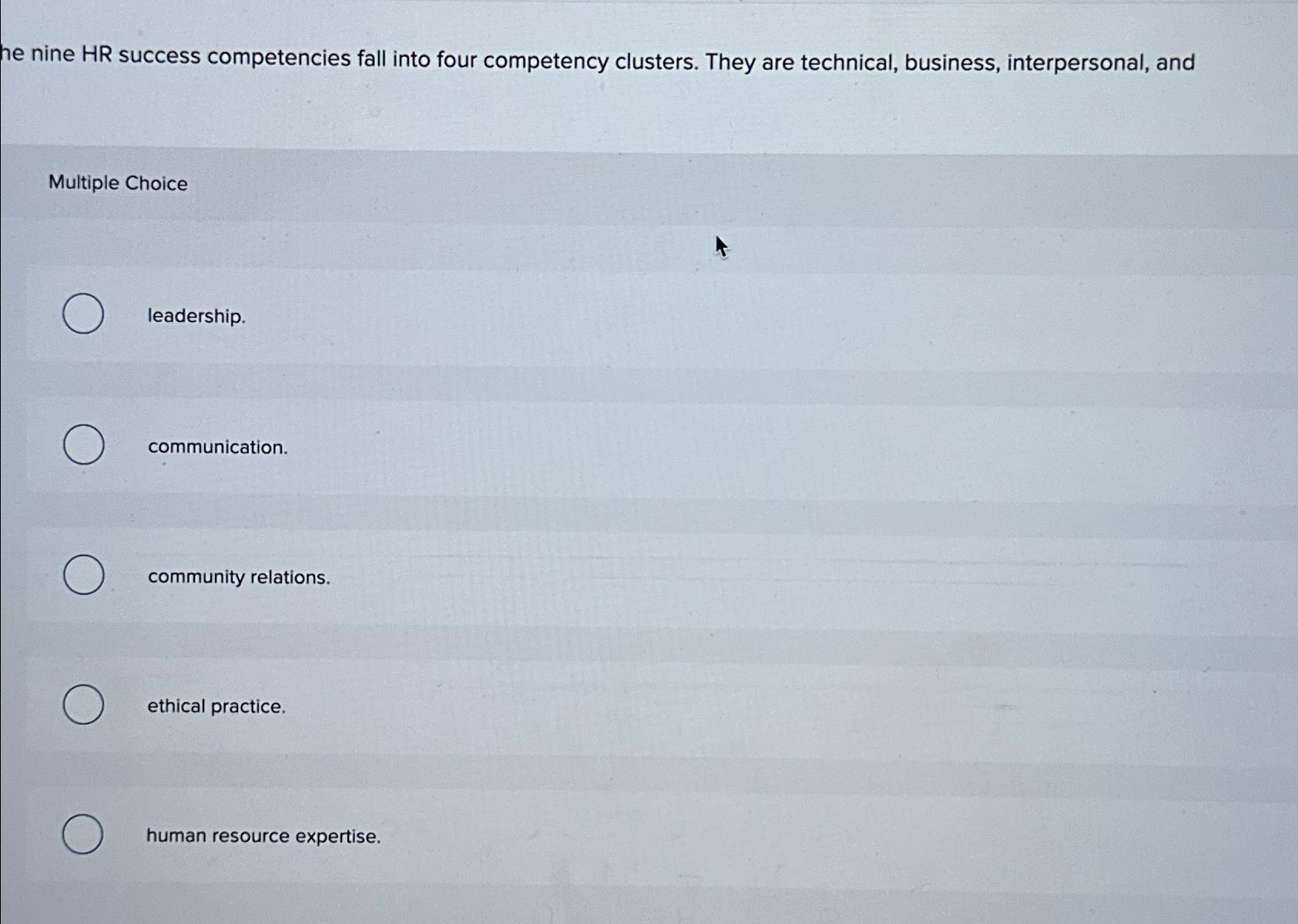 Solved he nine HR success competencies fall into four | Chegg.com
