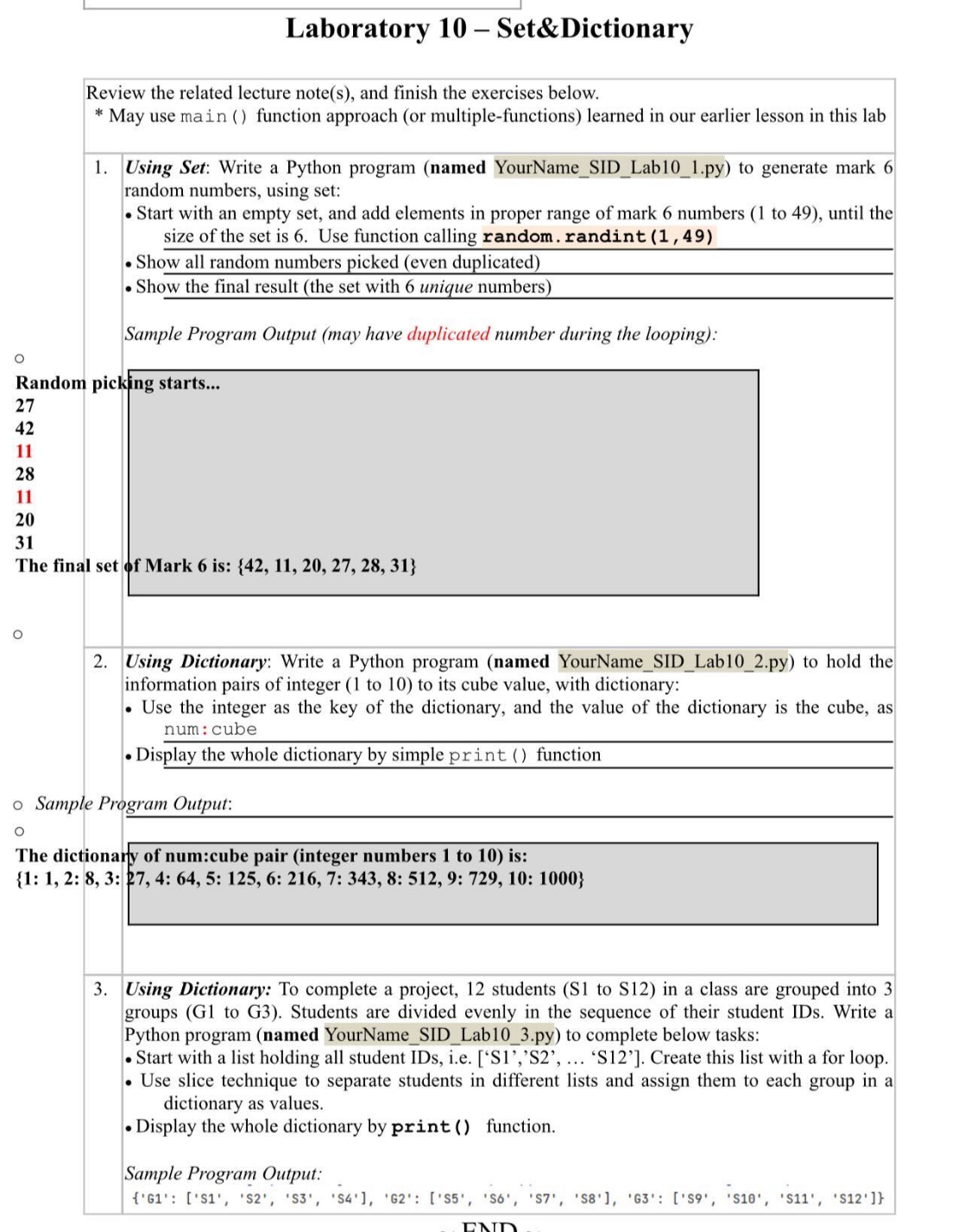 Solved Laboratory 10 - ﻿Set&DictionaryReview the related | Chegg.com