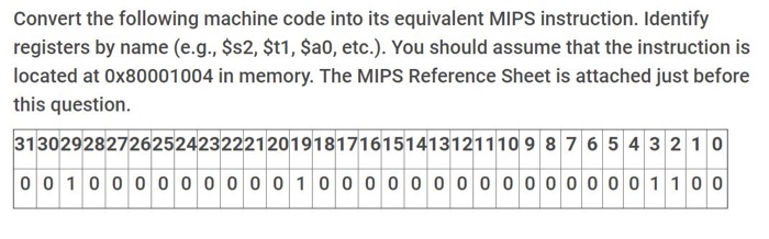 Solved Convert the following machine code into its | Chegg.com