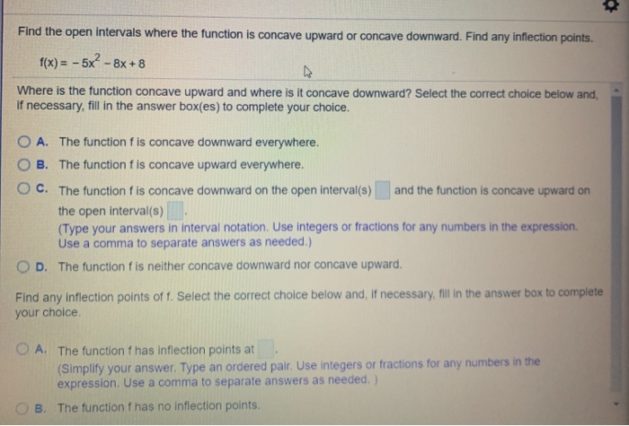 Solved Find the open intervals where the function is concave | Chegg.com